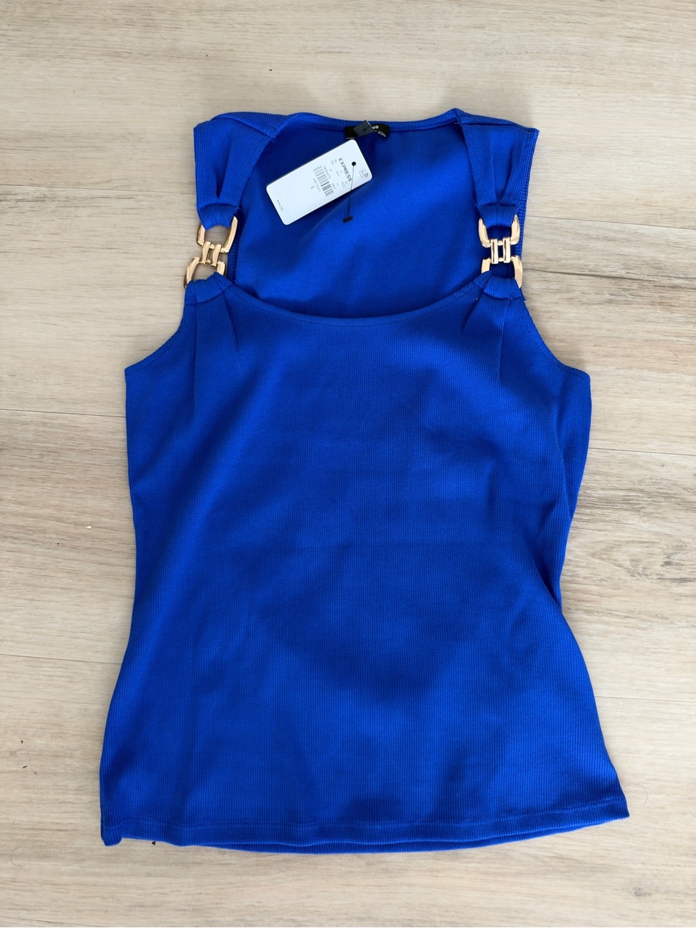 Express Cobalt Blue Tank Top with Gold Ring Accents